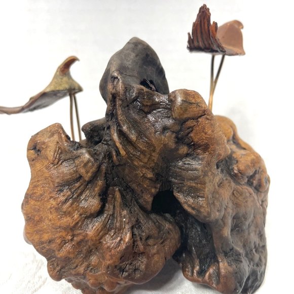 Vintage MCM Driftwood Burl Copper Nature Bird Sculpture Woods Rustic - Picture 2 of 9